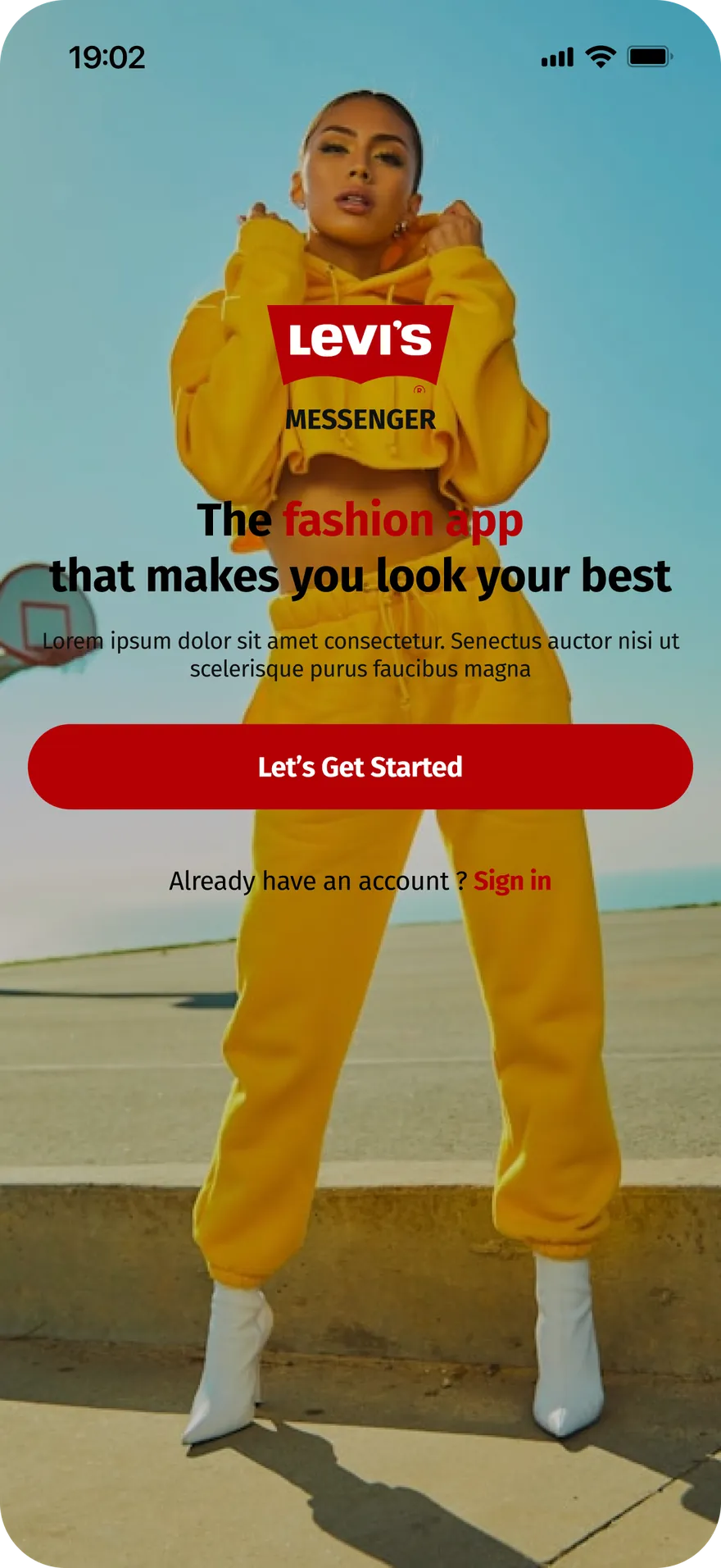 Écran d’accueil « The fashion app that makes you look your best »
