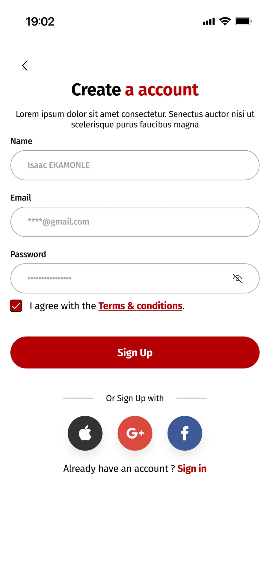 Formulaire de création de compte