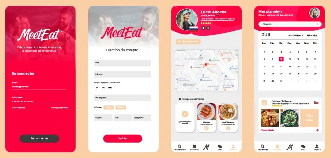 Planche de quatre écrans MeetEat