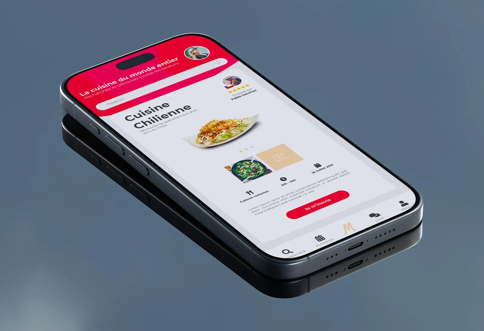 Écran détail d’un repas « Cuisine Chilienne »