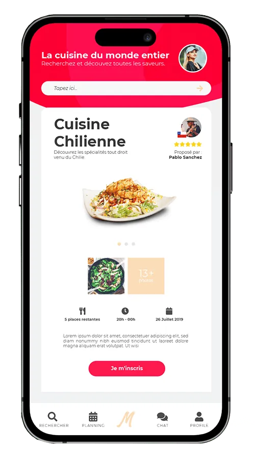 Écran détail d’un repas MeetEat