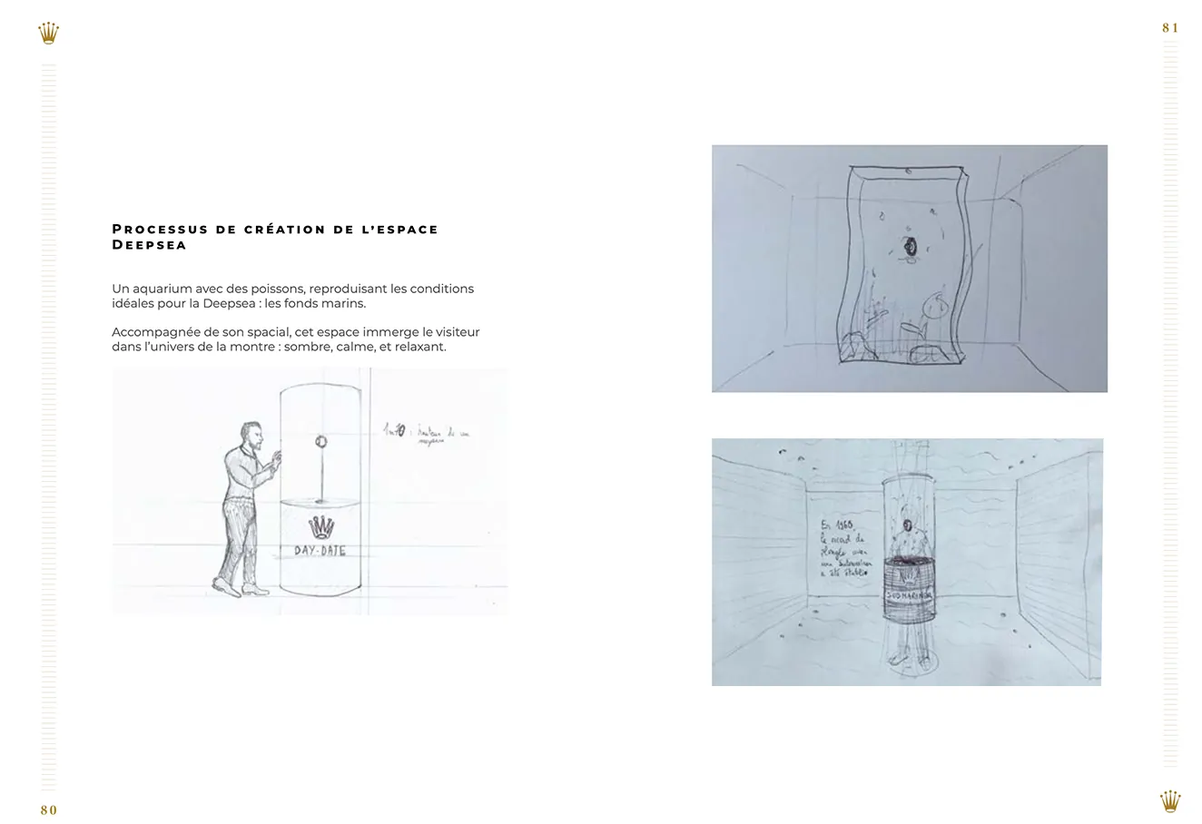 Planche « Processus de création de l’espace Deepsea » avec croquis d’intention