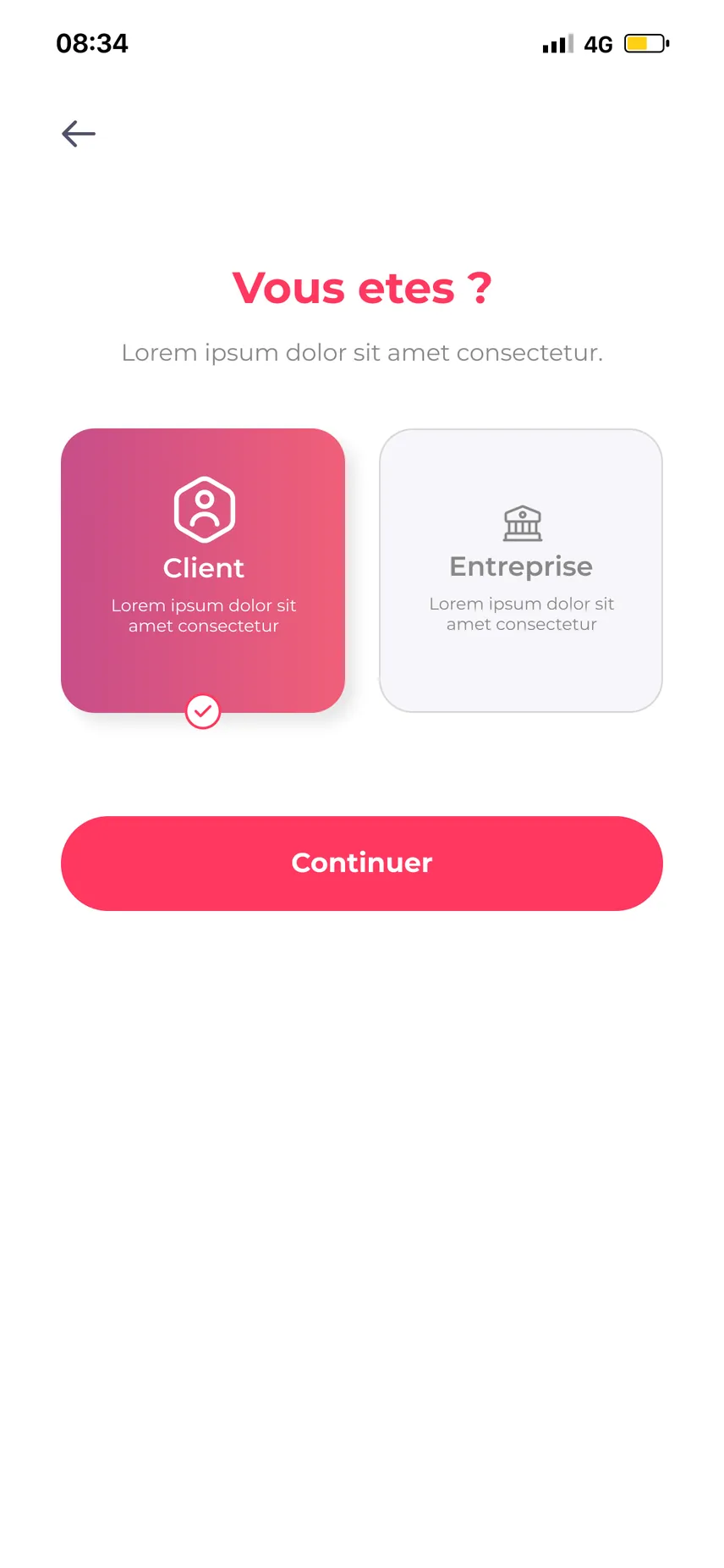 Choix du profil : client ou entreprise