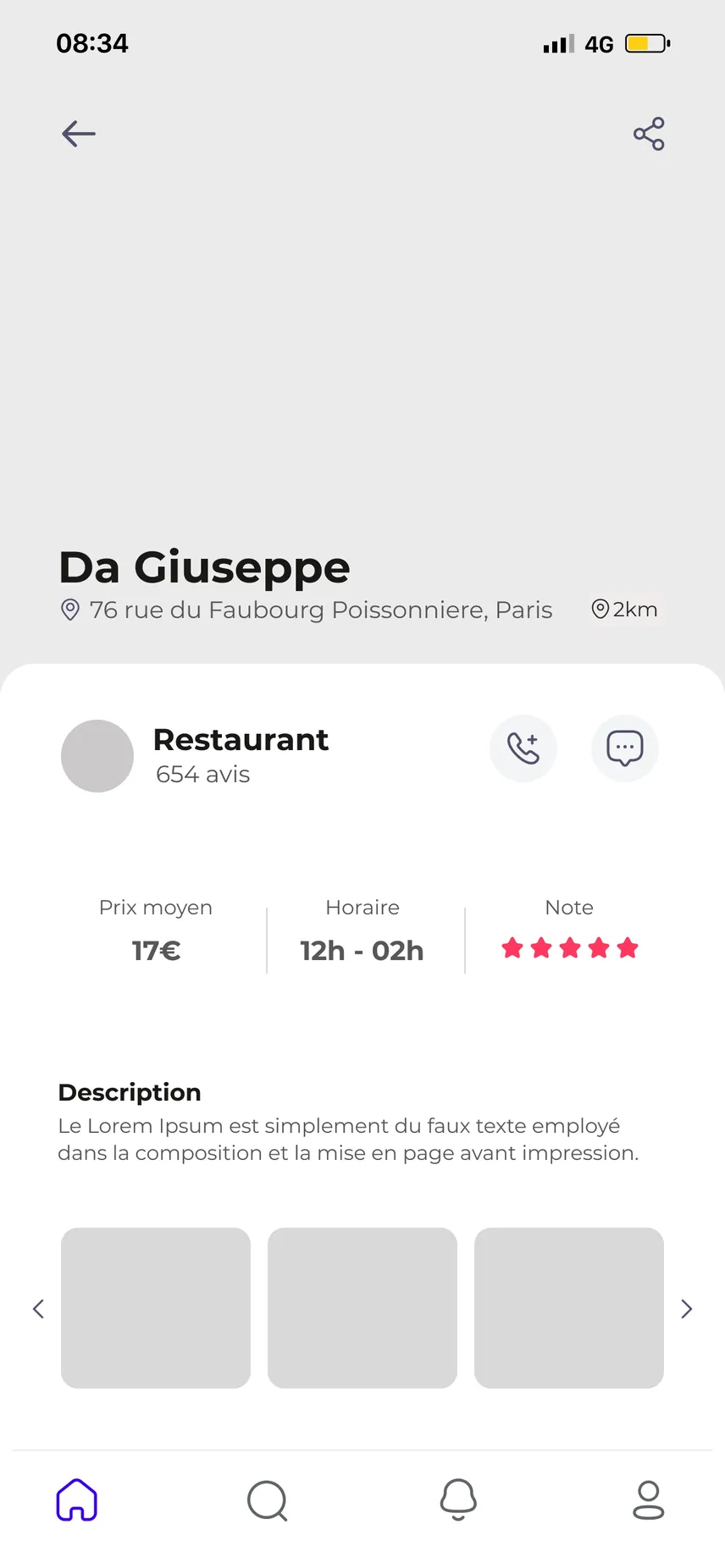 Wireframe d’une fiche commerce